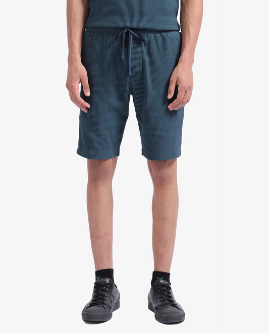 Rare Rabbit Men's Breto-1 Dark Green Cotton Textured Regular Fit Shorts