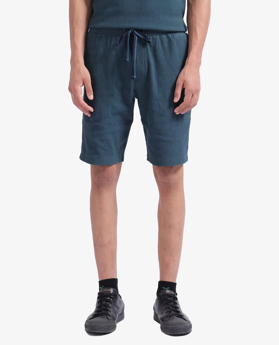 Rare Rabbit Men's Breto-1 Dark Green Cotton Textured Regular Fit Shorts