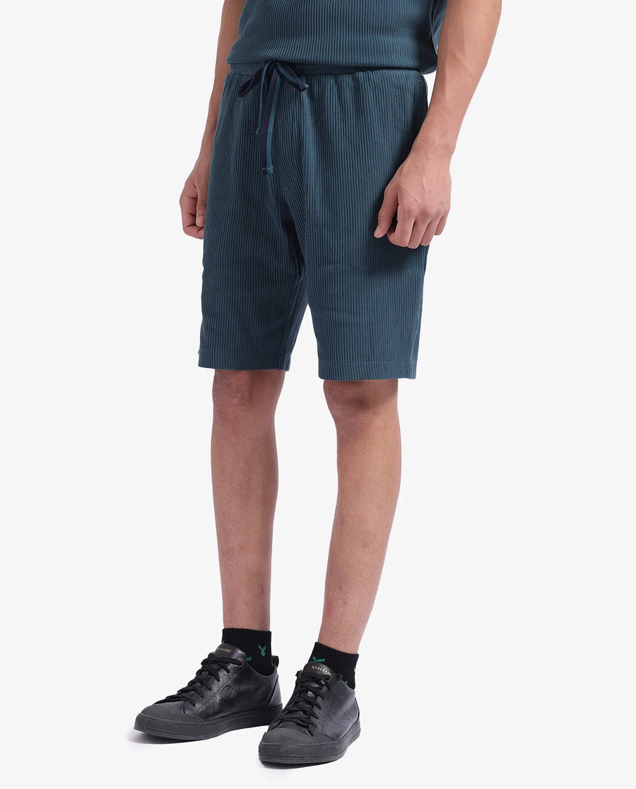 Rare Rabbit Men's Breto-1 Dark Green Cotton Textured Regular Fit Shorts
