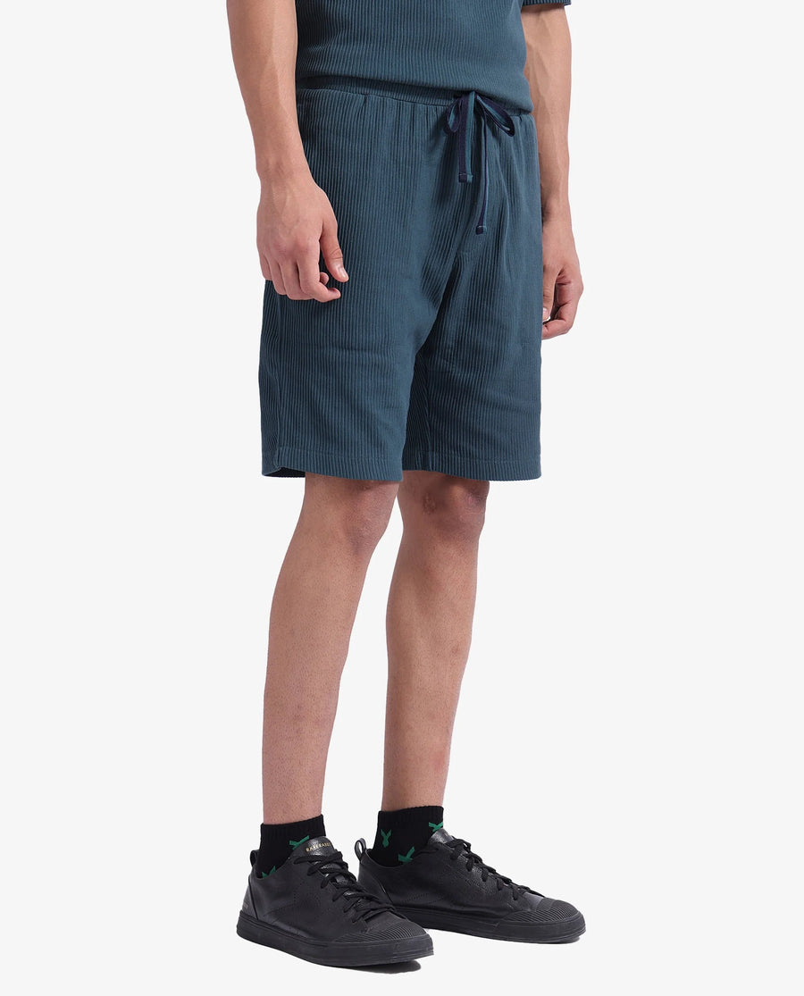 Rare Rabbit Men's Breto-1 Dark Green Cotton Textured Regular Fit Shorts