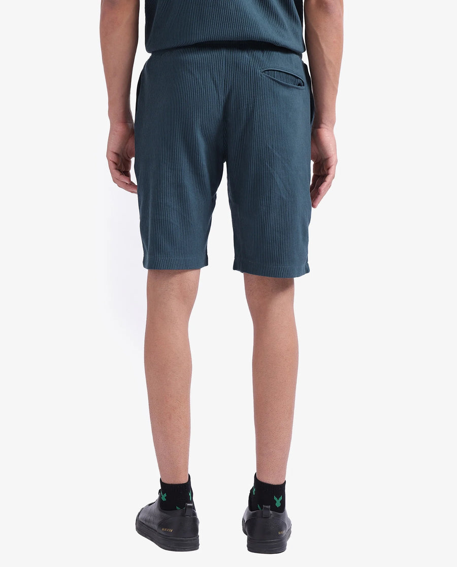 Rare Rabbit Men's Breto-1 Dark Green Cotton Textured Regular Fit Shorts