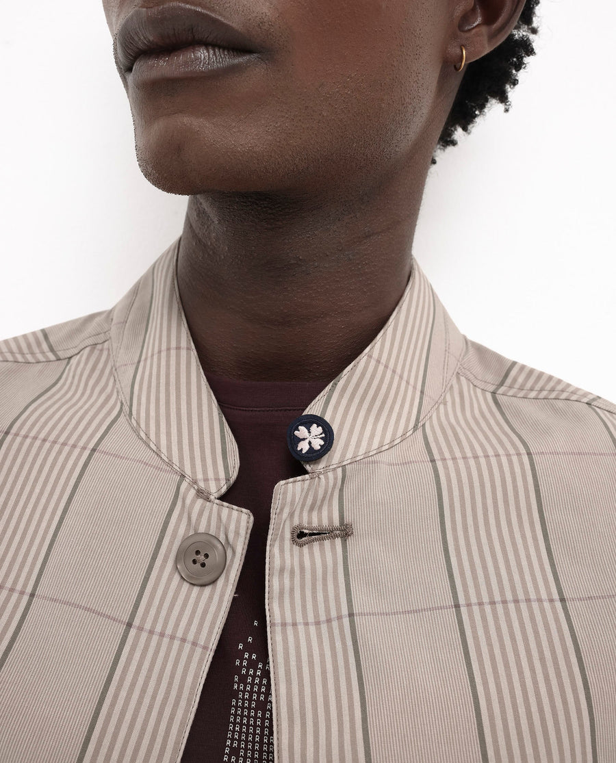 Rare Rabbit Men's Brez Brown Cotton Checked Print Relaxed Fit Full Sleeve Mandarin Collar Jacket