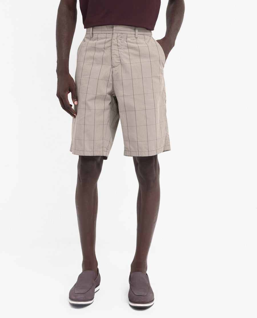 Rare Rabbit Men's Brezi Brown Cotton Checked Print Regular Fit Shorts