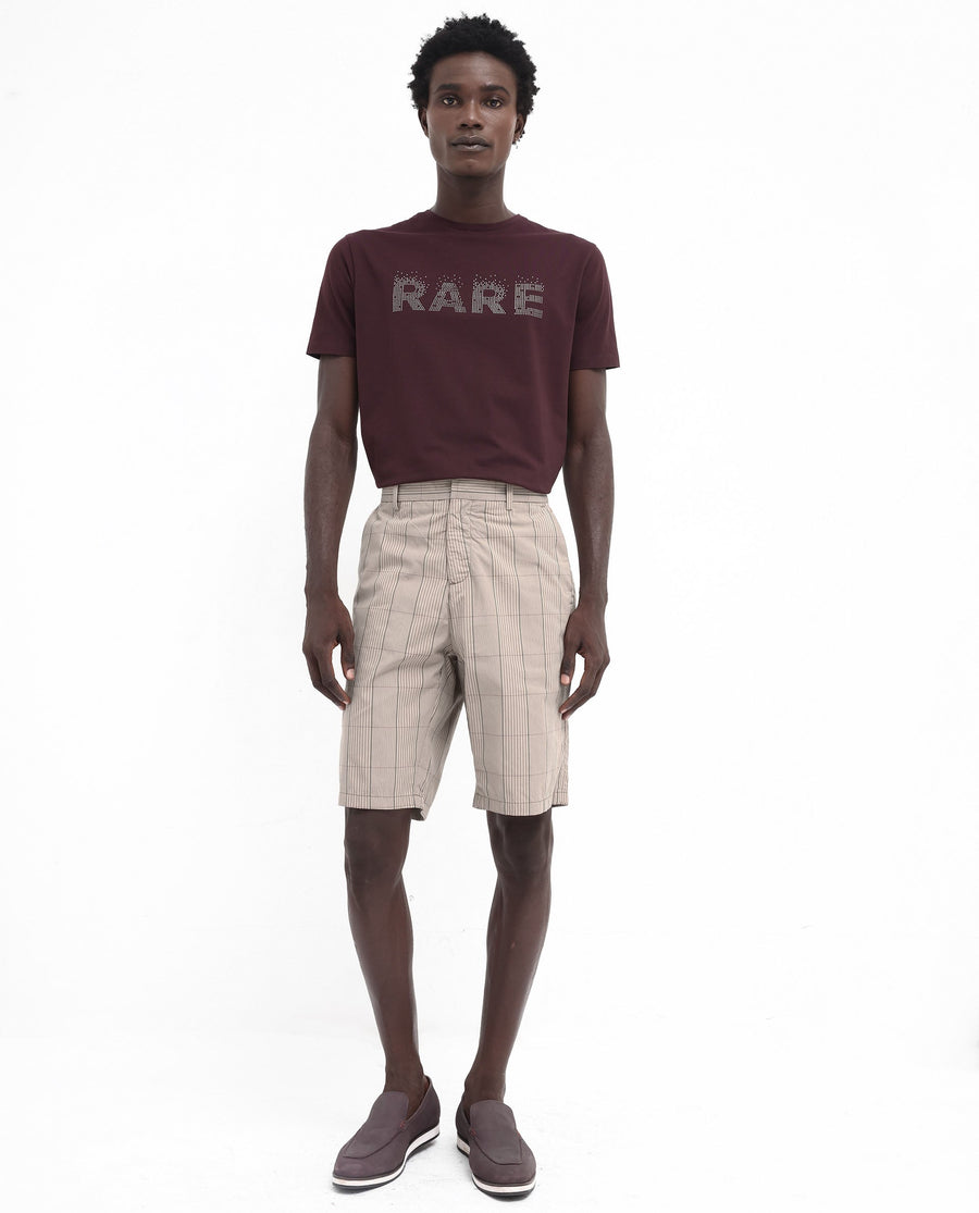 Rare Rabbit Men's Brezi Brown Cotton Checked Print Regular Fit Shorts