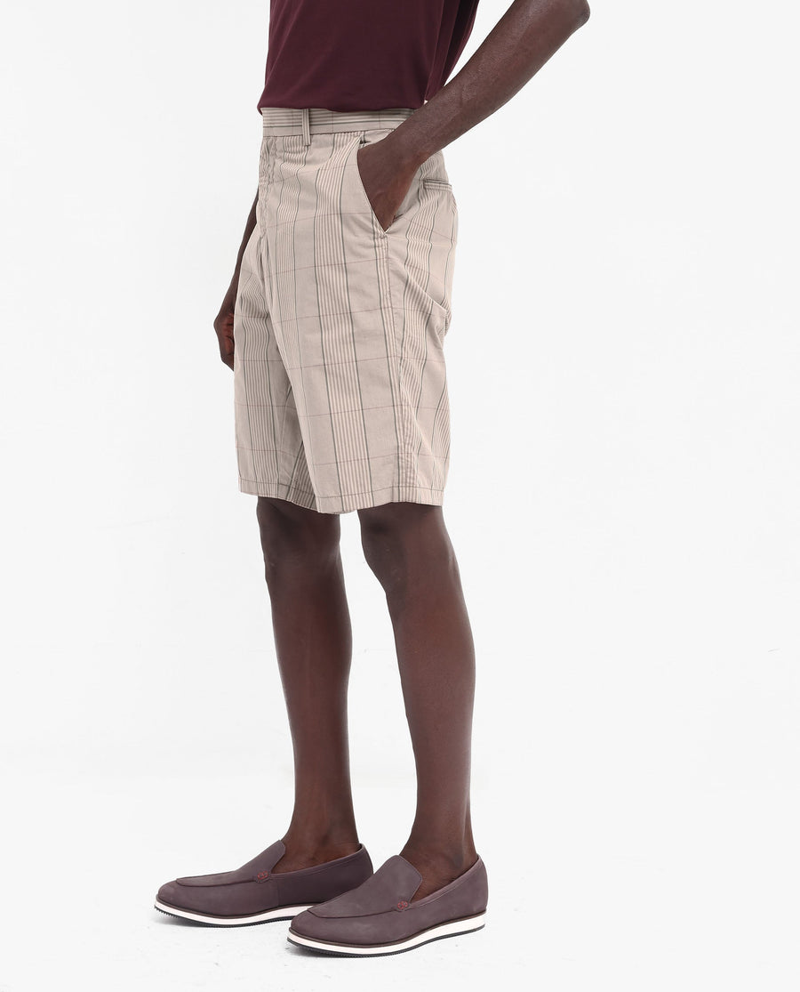 Rare Rabbit Men's Brezi Brown Cotton Checked Print Regular Fit Shorts