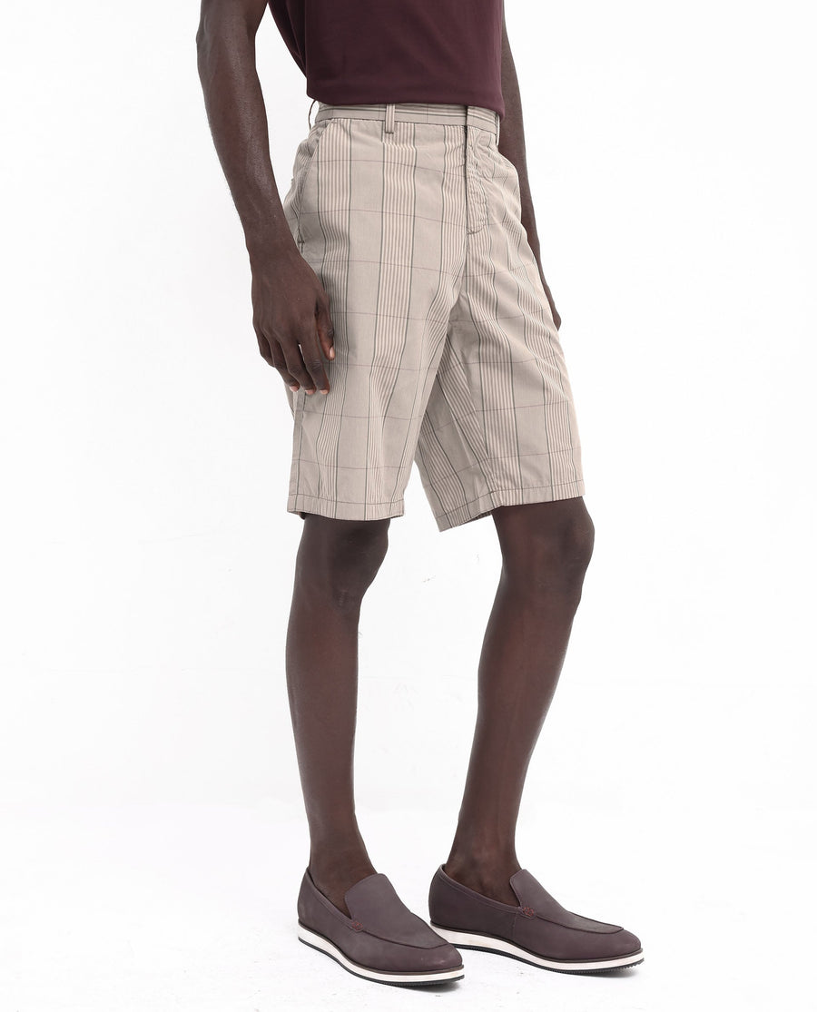 Rare Rabbit Men's Brezi Brown Cotton Checked Print Regular Fit Shorts
