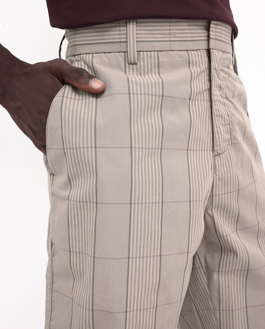 Rare Rabbit Men's Brezi Brown Cotton Checked Print Regular Fit Shorts