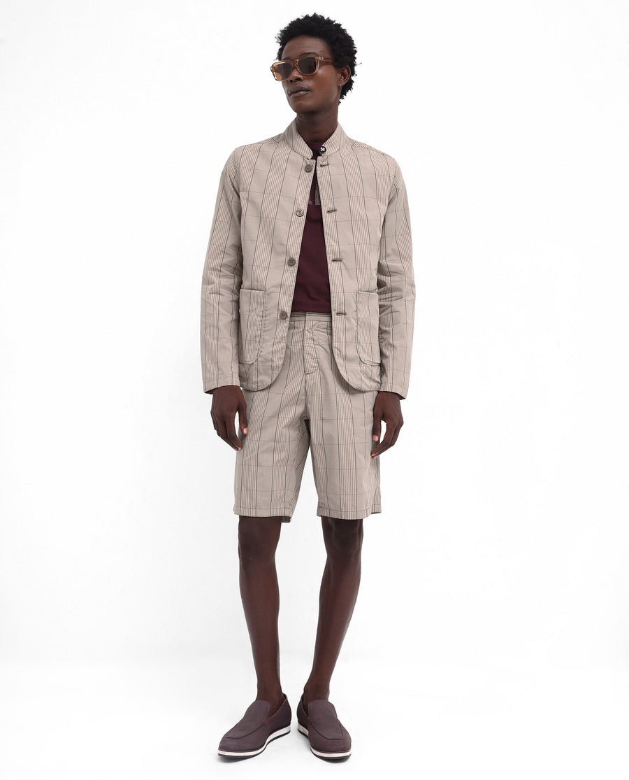 Rare Rabbit Men's Brezi Brown Cotton Checked Print Regular Fit Shorts