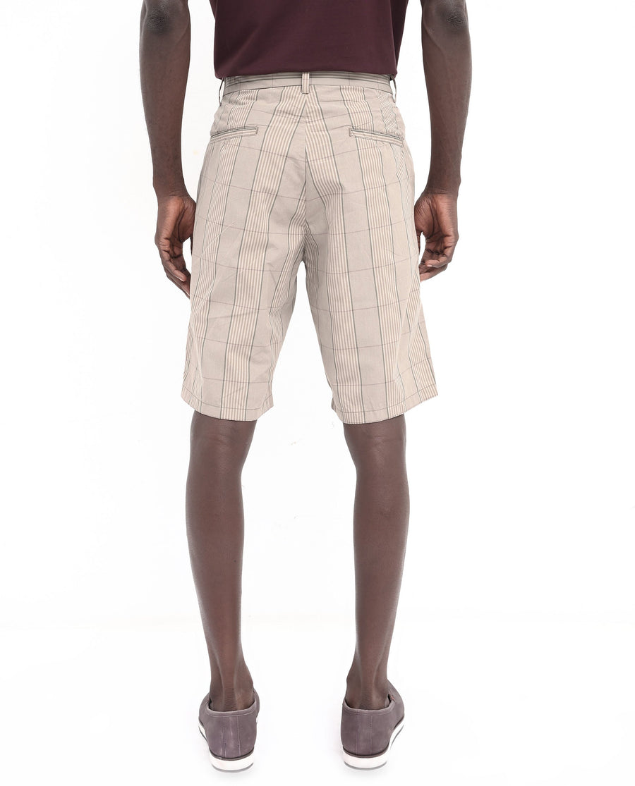 Rare Rabbit Men's Brezi Brown Cotton Checked Print Regular Fit Shorts