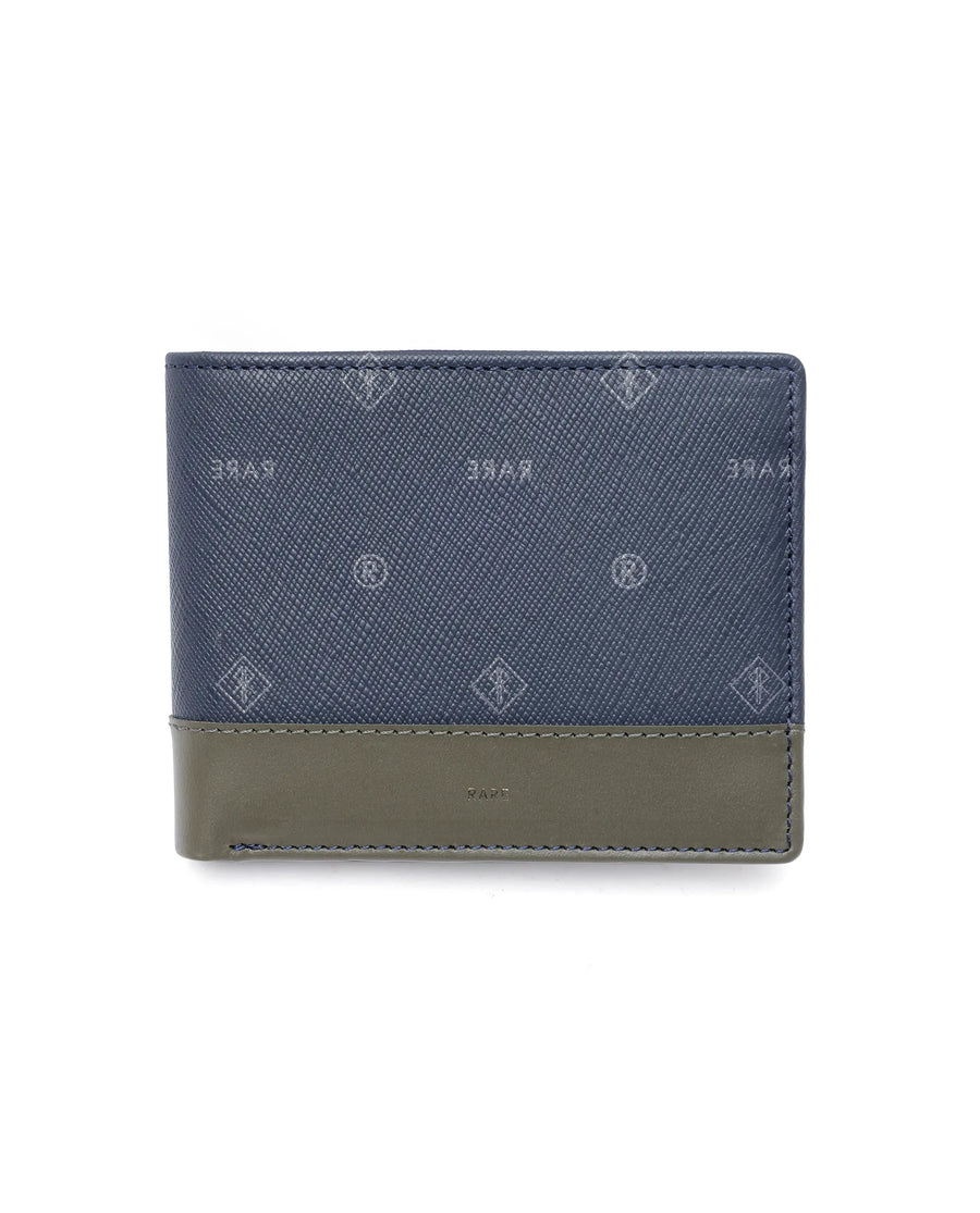 Rare Rabbit Men Brio Navy/Olive Leather Wallet
