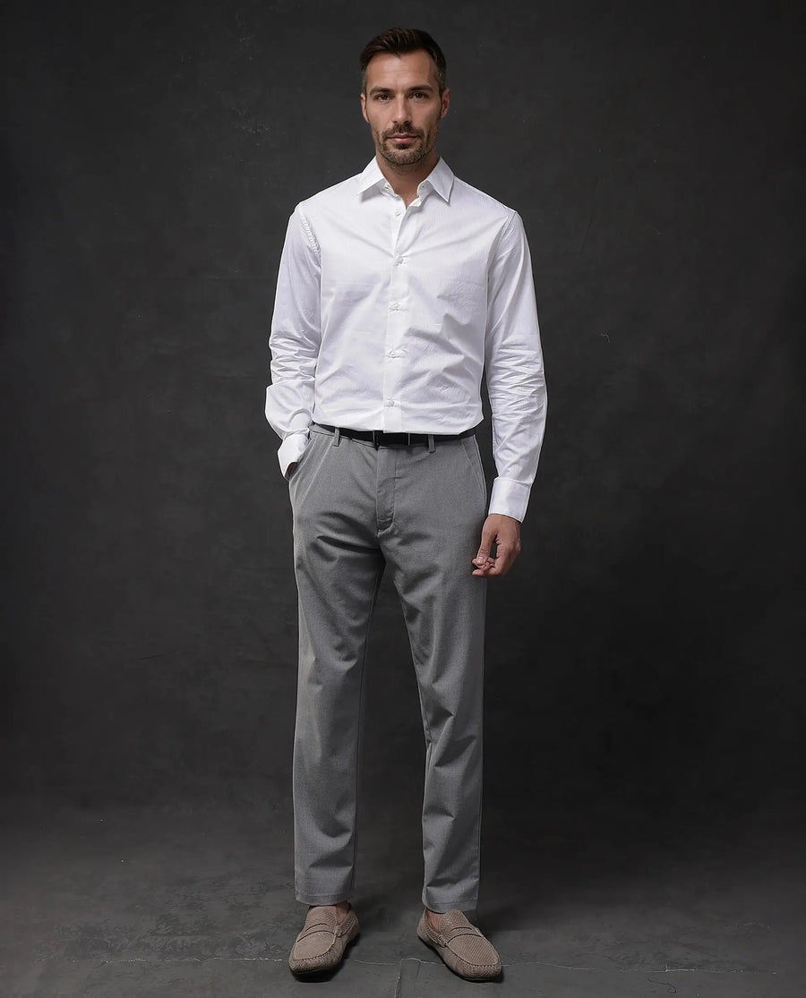 Rare Rabbit Men's Brisc White Cotton Plain Regular Fit Full Sleeve Collared Shirt