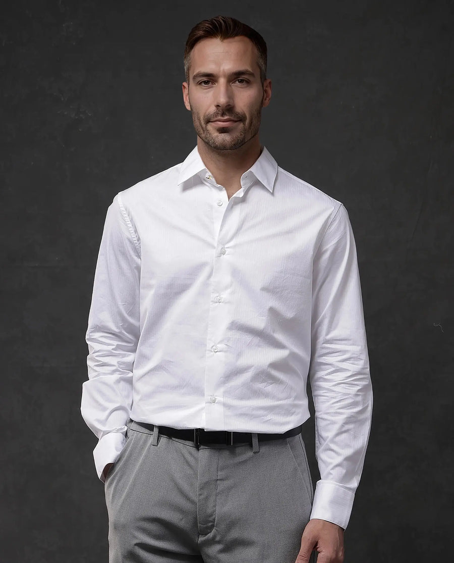 Rare Rabbit Men's Brisc White Cotton Plain Regular Fit Full Sleeve Collared Shirt
