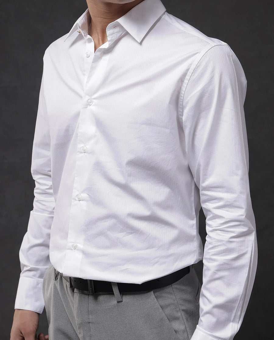 Rare Rabbit Men's Brisc White Cotton Plain Regular Fit Full Sleeve Collared Shirt