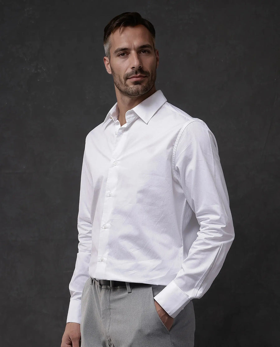 Rare Rabbit Men's Brisc White Cotton Plain Regular Fit Full Sleeve Collared Shirt