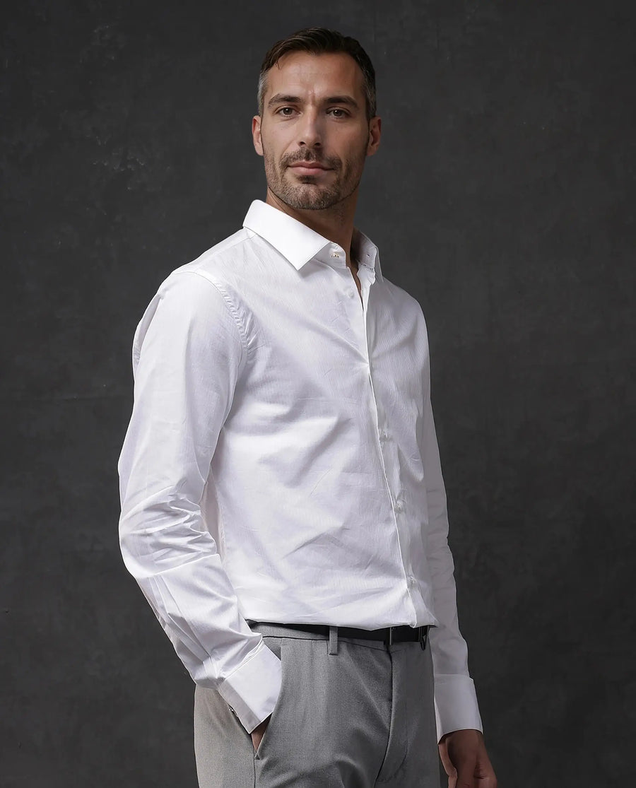 Rare Rabbit Men's Brisc White Cotton Plain Regular Fit Full Sleeve Collared Shirt