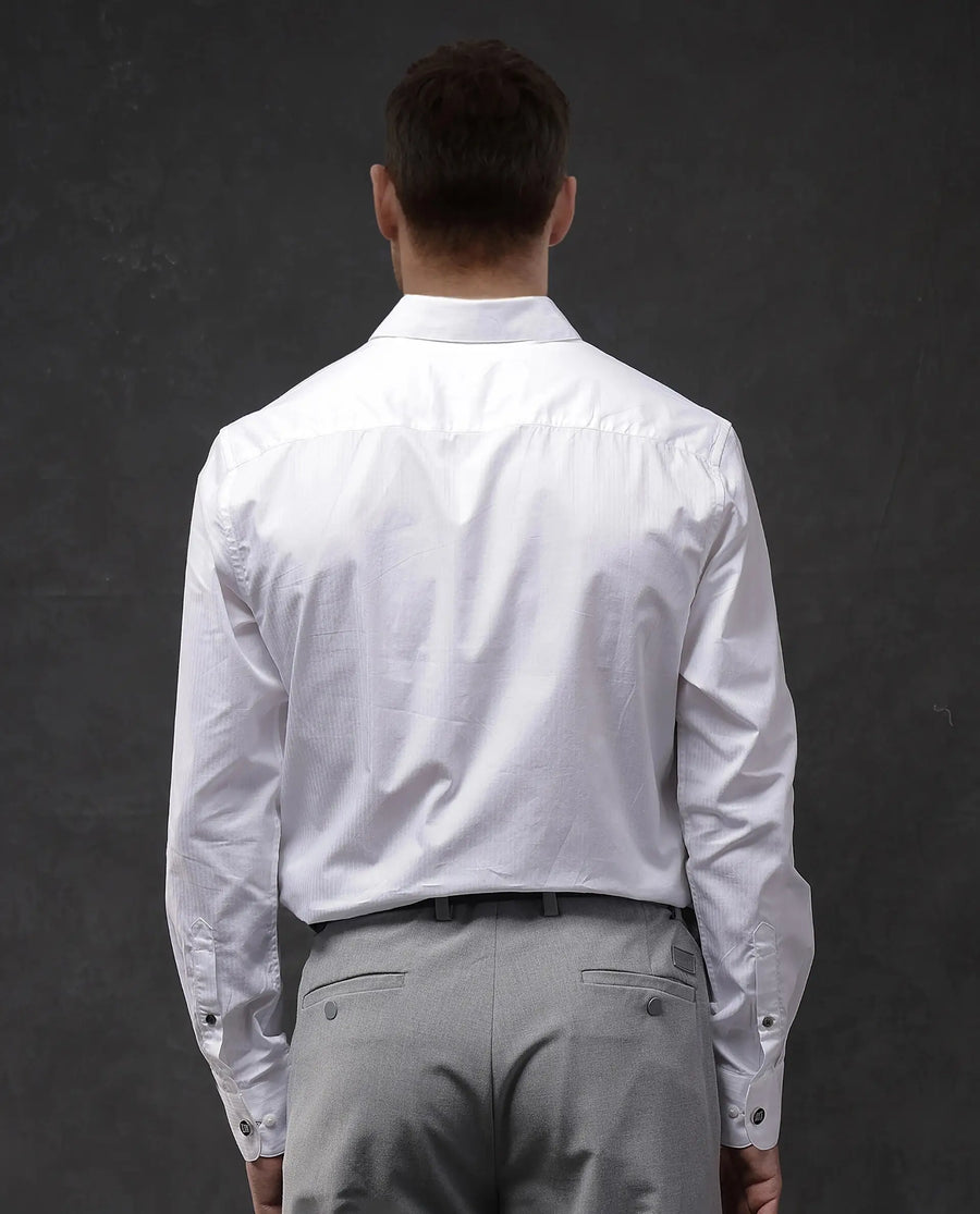 Rare Rabbit Men's Brisc White Cotton Plain Regular Fit Full Sleeve Collared Shirt