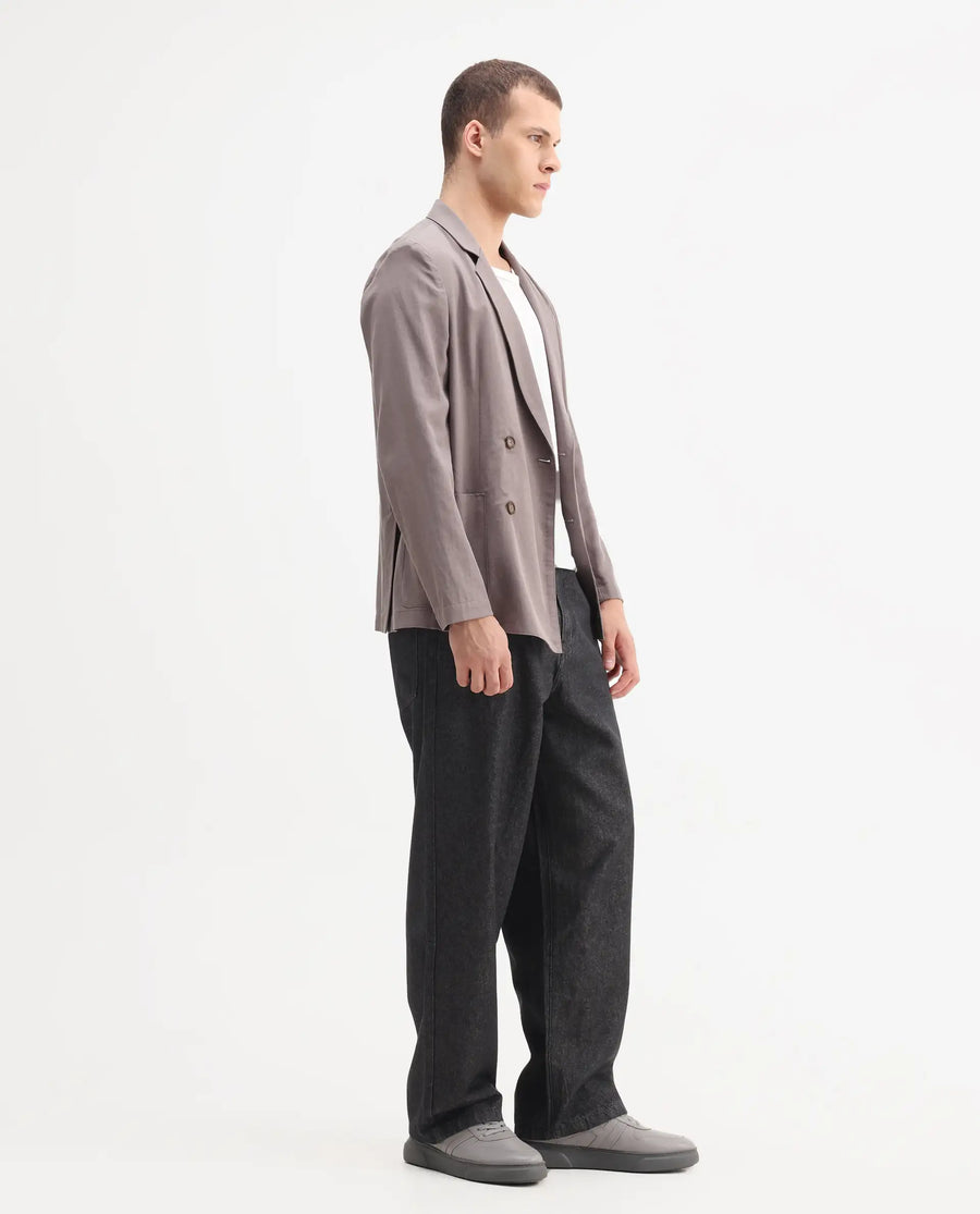 Rare Rabbit Men's Bron Black Cotton Plain Baggy Fit Jeans
