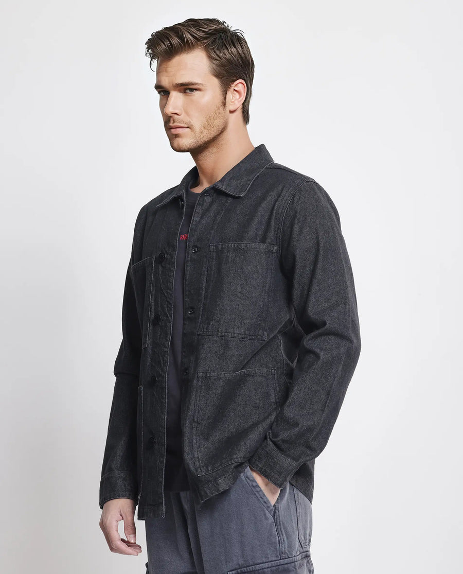 Rare Rabbit Men's Brond Black Cotton Plain Regular Fit Full Sleeve Spread Collar Jacket