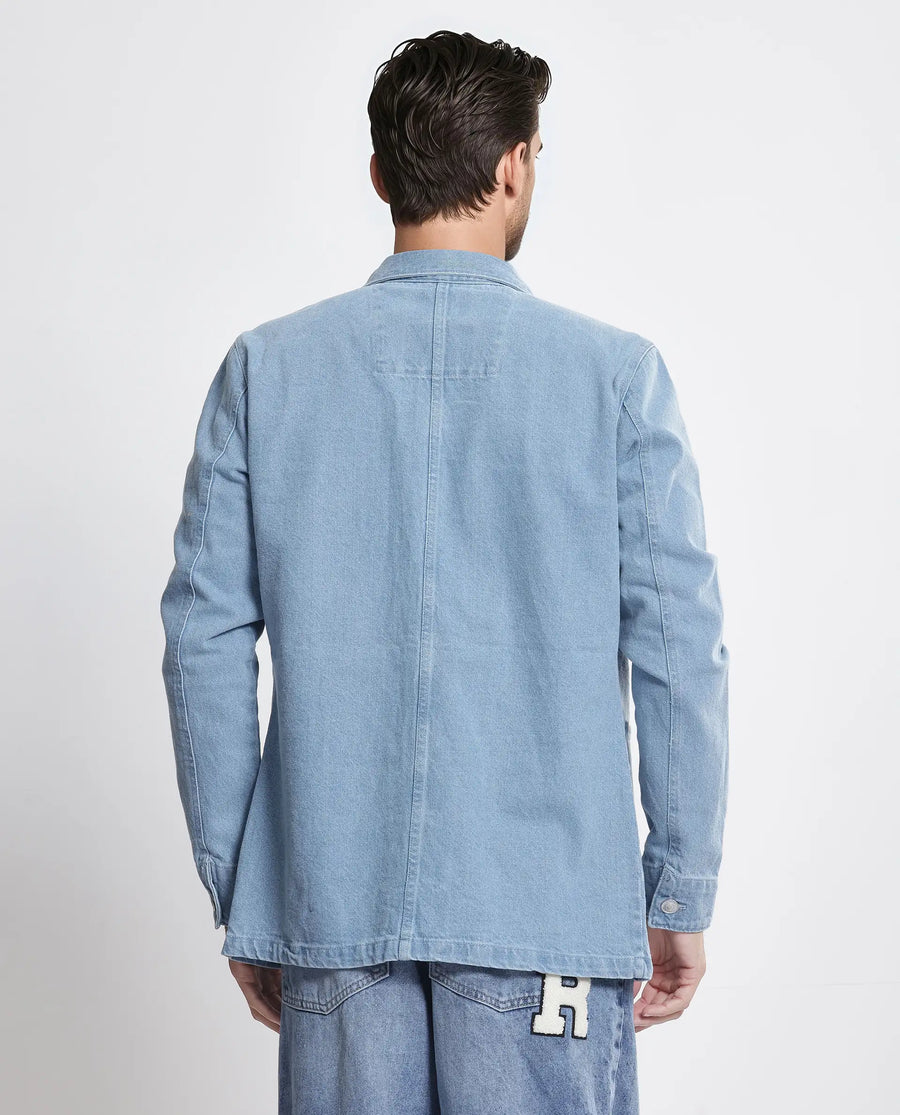 Rare Rabbit Men's Brond Light Blue Cotton Plain Regular Fit Full Sleeve Spread Collar Jacket