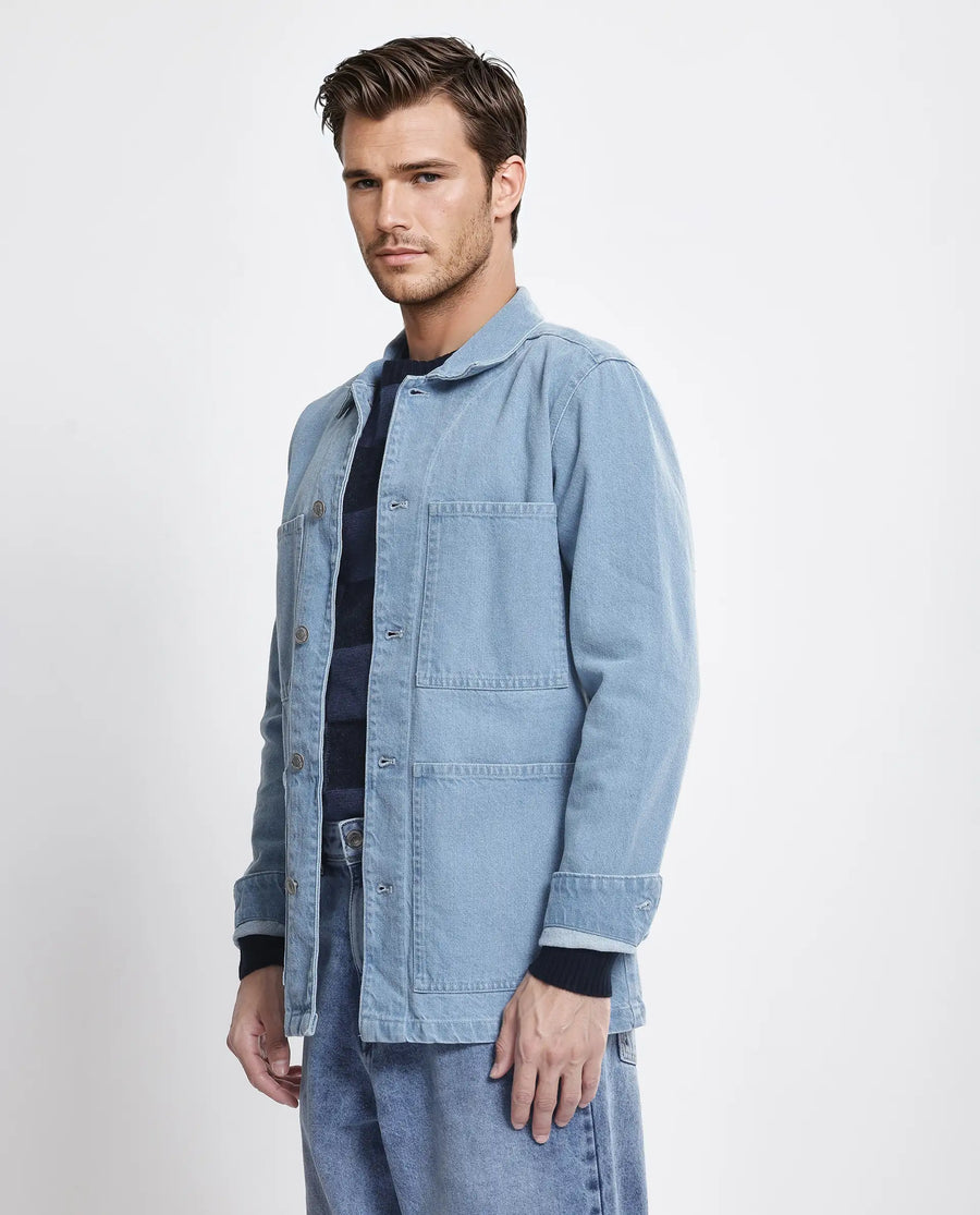 Rare Rabbit Men's Brond Light Blue Cotton Plain Regular Fit Full Sleeve Spread Collar Jacket