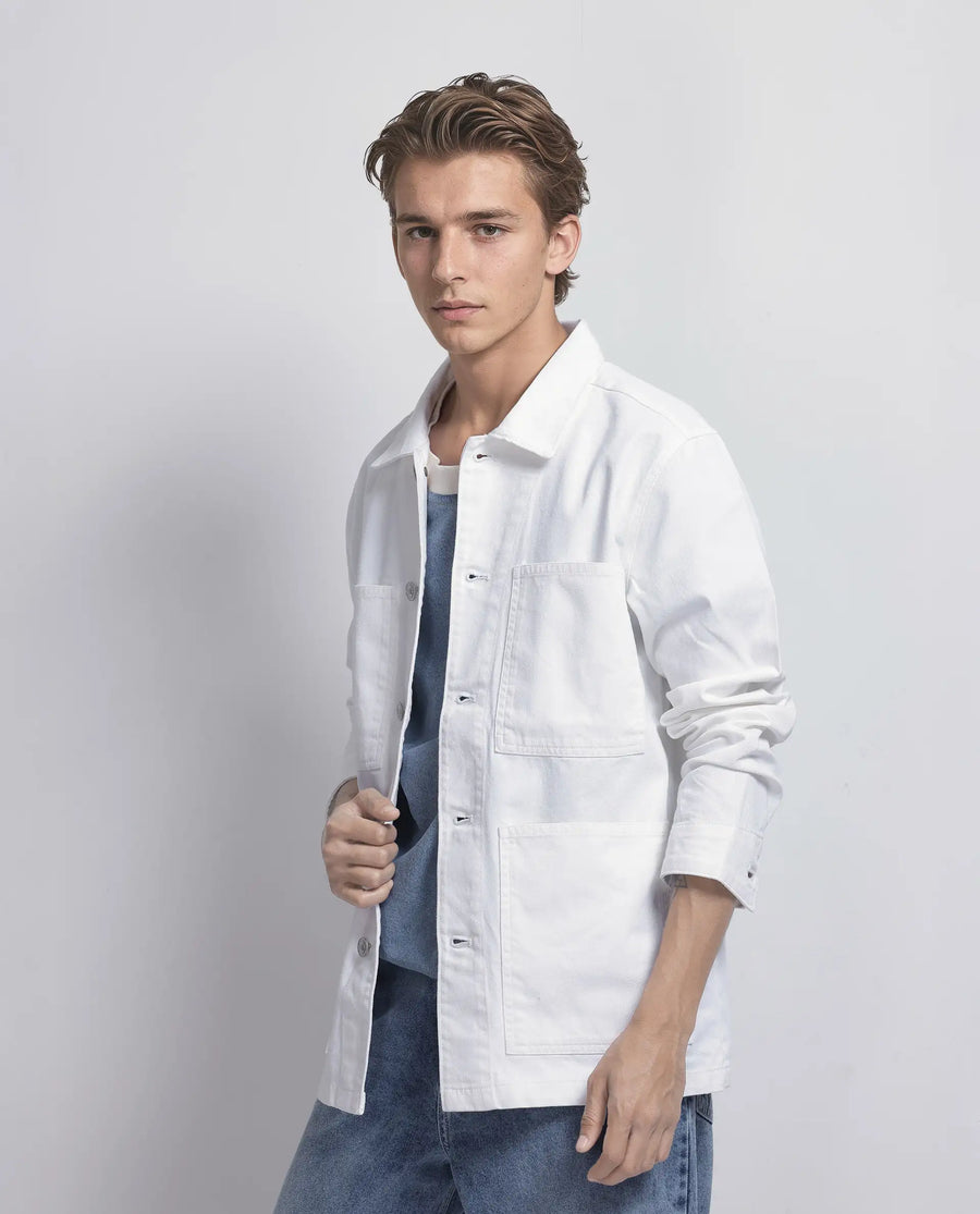 Rare Rabbit Men's Brond White Cotton Plain Regular Fit Full Sleeve Spread Collar Jacket