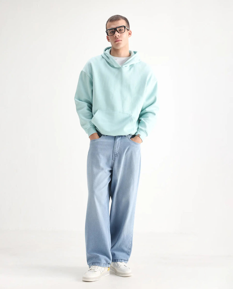 Rare Rabbit Men's Bron Light Blue Cotton Plain Baggy Fit Jeans