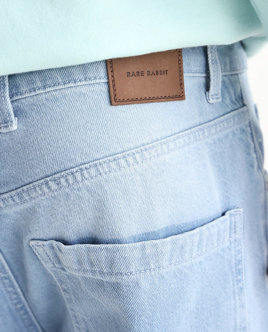 Rare Rabbit Men's Bron Light Blue Cotton Plain Baggy Fit Jeans