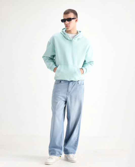 Rare Rabbit Men's Bron Light Blue Cotton Plain Baggy Fit Jeans