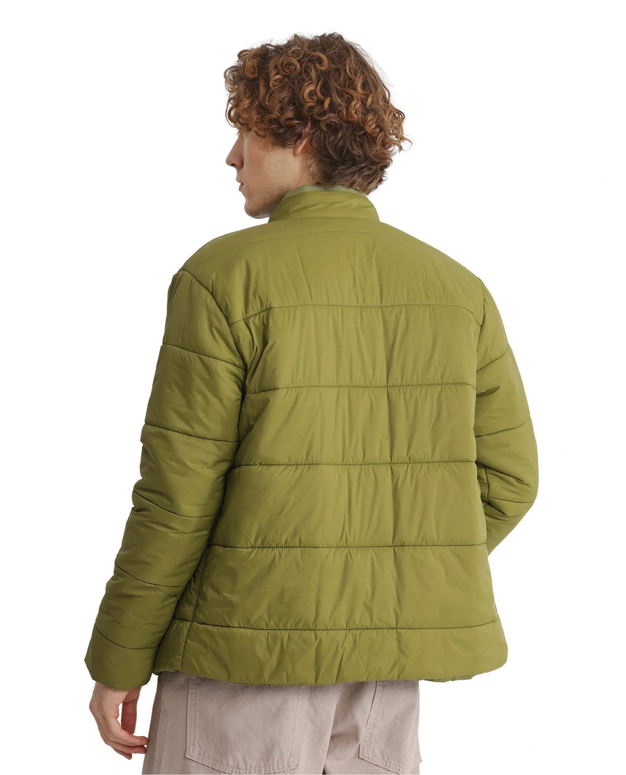 Rare Rabbit Men's Bront Flouroscent Green Nylon Hd Print Regular Fit Full Sleeve High Neck Jacket