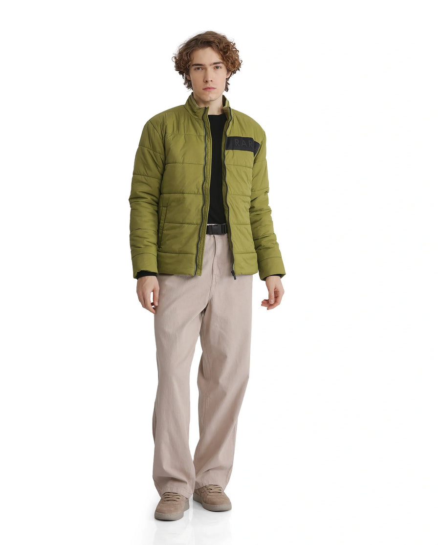 Rare Rabbit Men's Bront Flouroscent Green Nylon Hd Print Regular Fit Full Sleeve High Neck Jacket