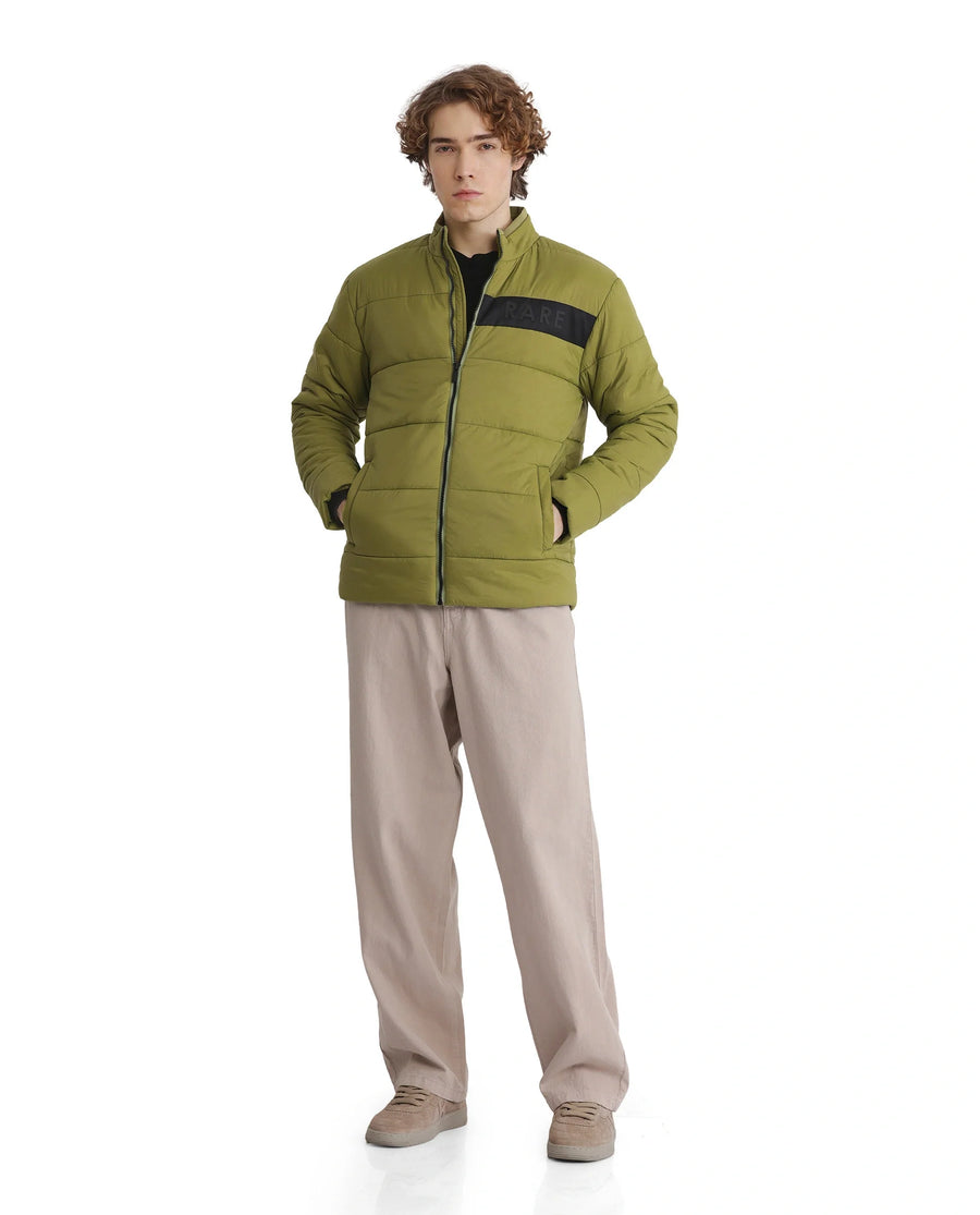 Rare Rabbit Men's Bront Flouroscent Green Nylon Hd Print Regular Fit Full Sleeve High Neck Jacket