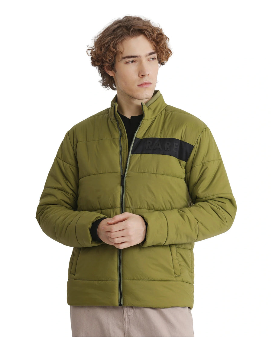 Rare Rabbit Men's Bront Flouroscent Green Nylon Hd Print Regular Fit Full Sleeve High Neck Jacket
