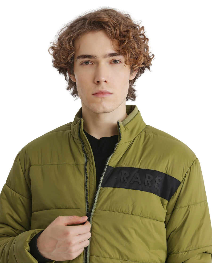 Rare Rabbit Men's Bront Flouroscent Green Nylon Hd Print Regular Fit Full Sleeve High Neck Jacket