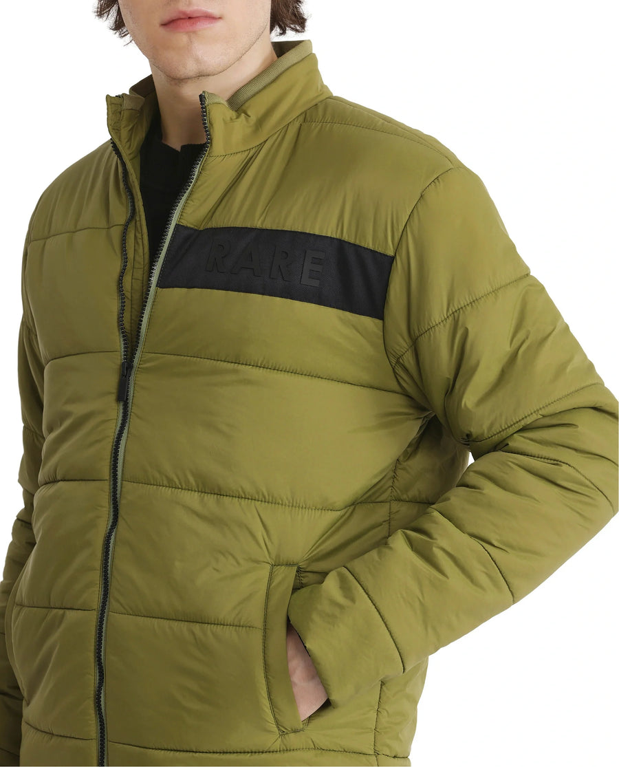 Rare Rabbit Men's Bront Flouroscent Green Nylon Hd Print Regular Fit Full Sleeve High Neck Jacket