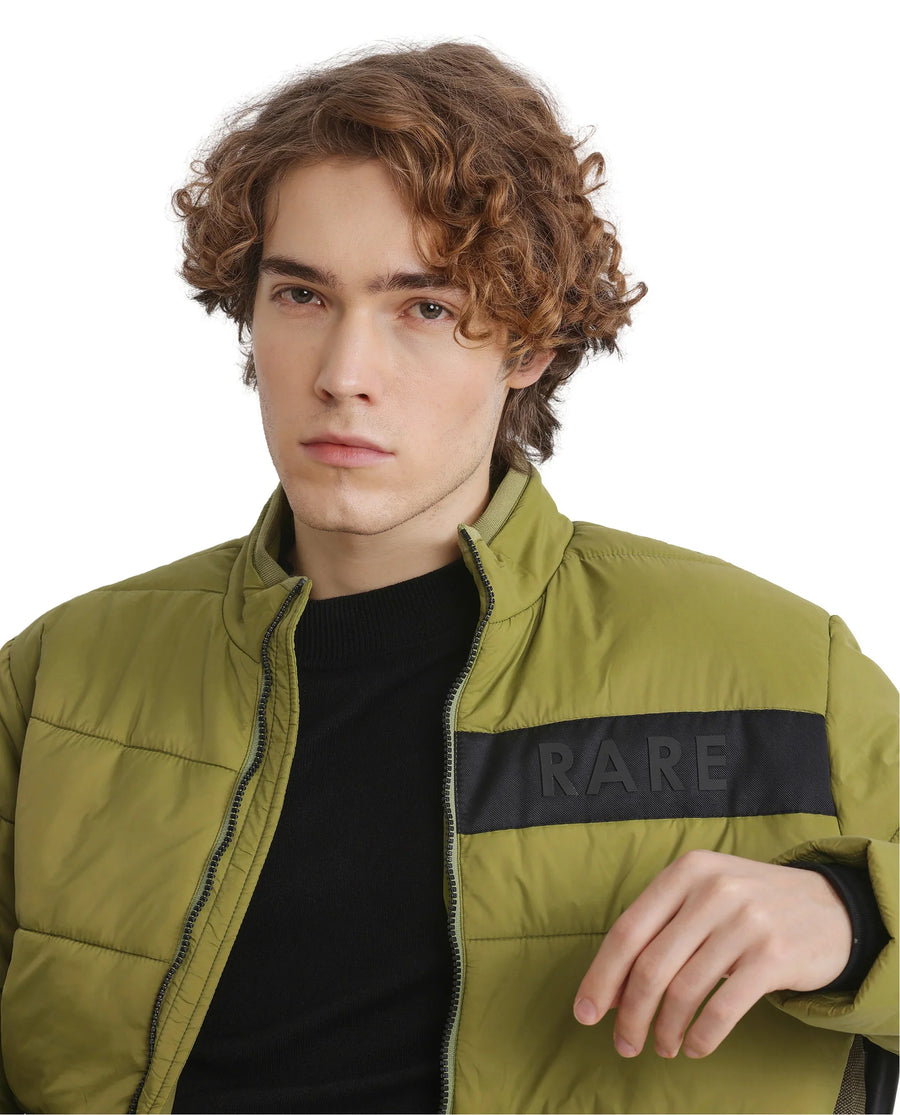 Rare Rabbit Men's Bront Flouroscent Green Nylon Hd Print Regular Fit Full Sleeve High Neck Jacket