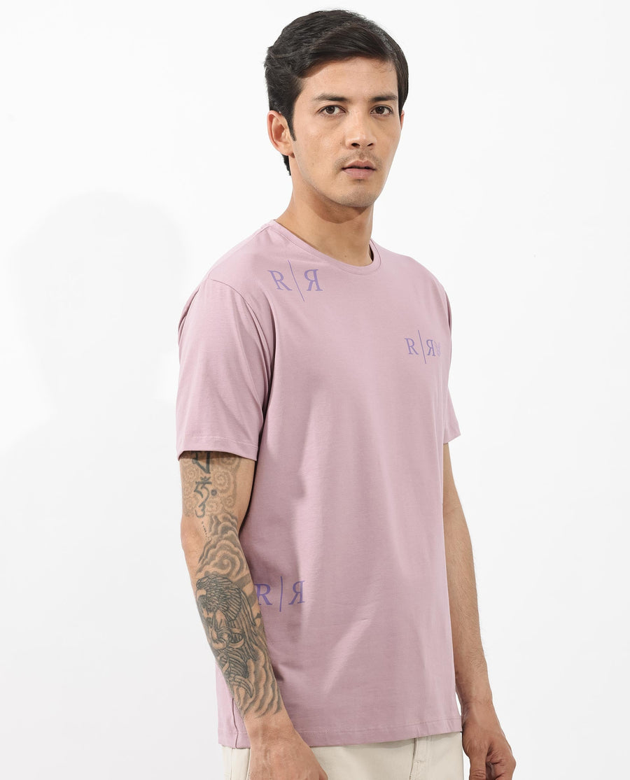 Rare Rabbit Men's Brule Dusky Pink Cotton Blend Graphic Print Regular Fit Half Sleeve Crew Neck T-Shirt