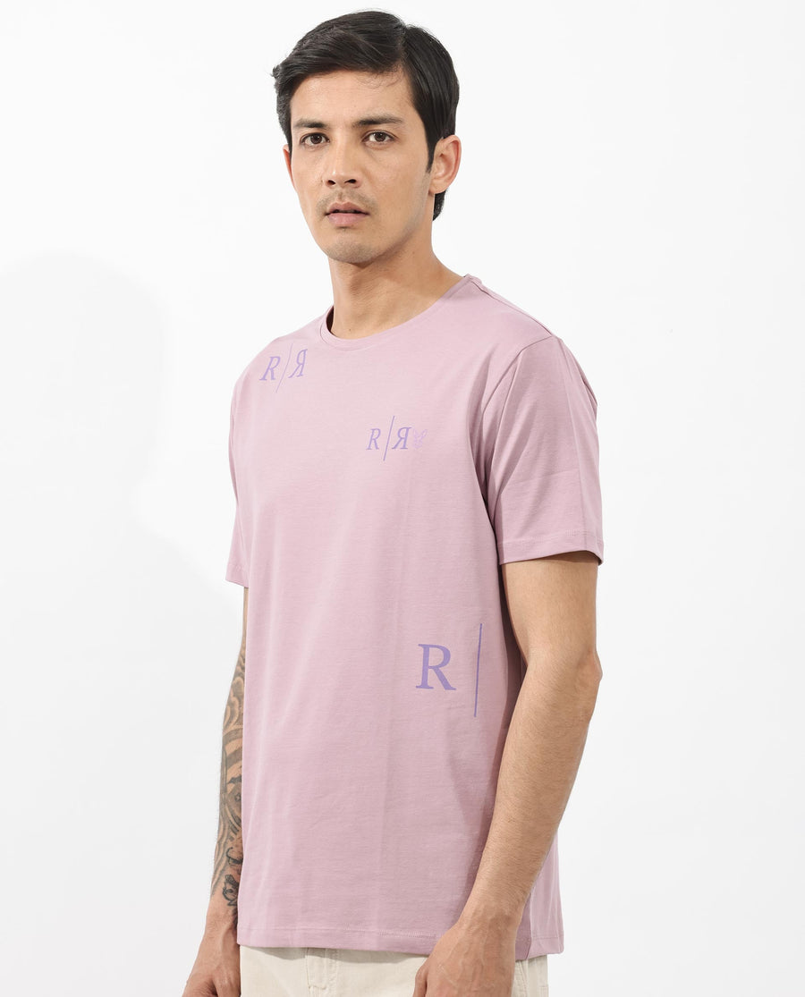 Rare Rabbit Men's Brule Dusky Pink Cotton Blend Graphic Print Regular Fit Half Sleeve Crew Neck T-Shirt
