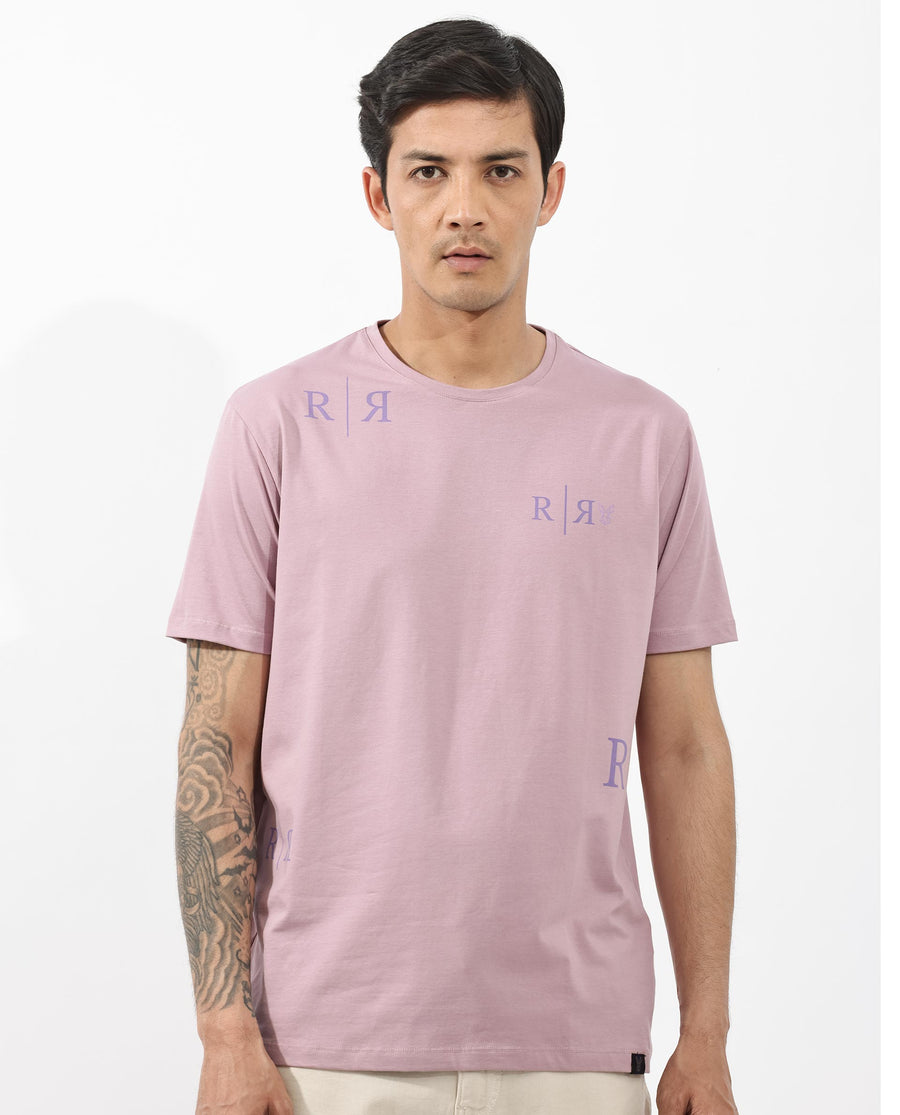 Rare Rabbit Men's Brule Dusky Pink Cotton Blend Graphic Print Regular Fit Half Sleeve Crew Neck T-Shirt