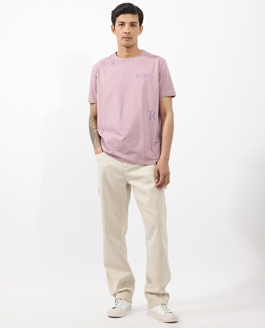 Rare Rabbit Men's Brule Dusky Pink Cotton Blend Graphic Print Regular Fit Half Sleeve Crew Neck T-Shirt