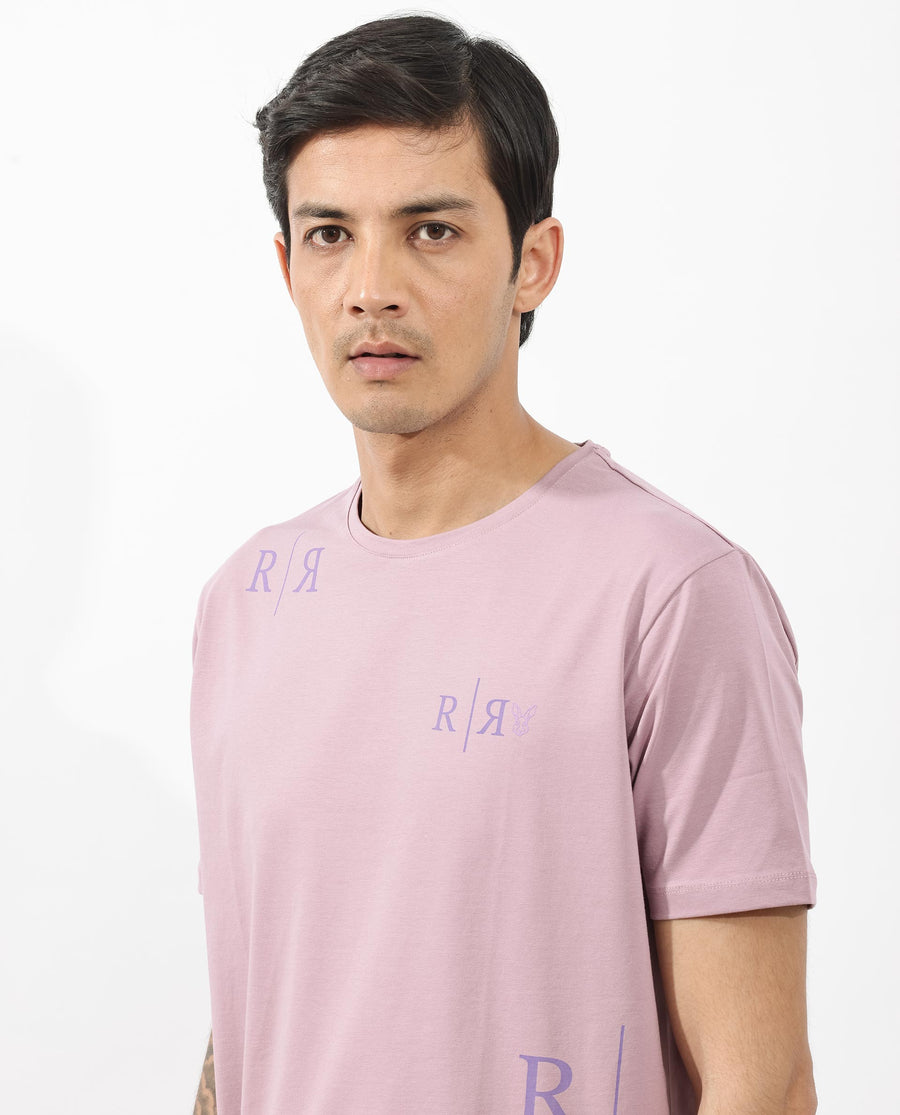 Rare Rabbit Men's Brule Dusky Pink Cotton Blend Graphic Print Regular Fit Half Sleeve Crew Neck T-Shirt