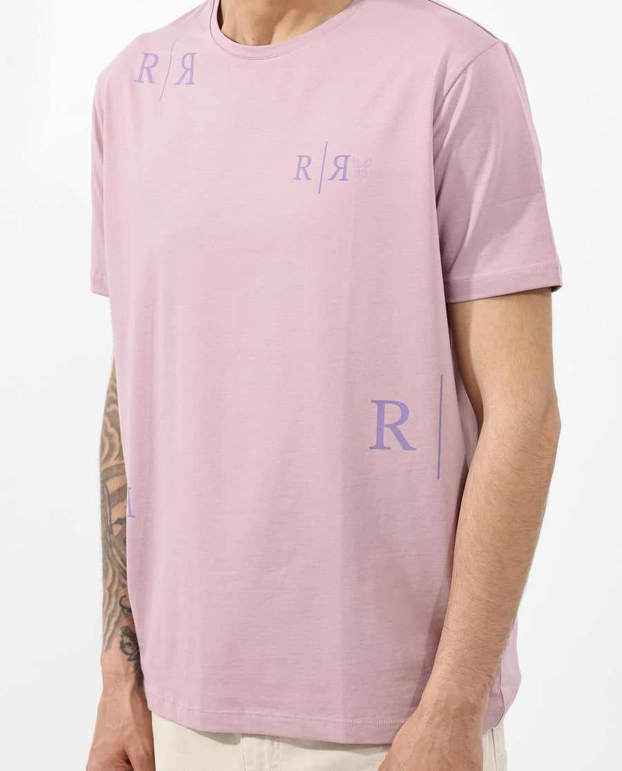 Rare Rabbit Men's Brule Dusky Pink Cotton Blend Graphic Print Regular Fit Half Sleeve Crew Neck T-Shirt