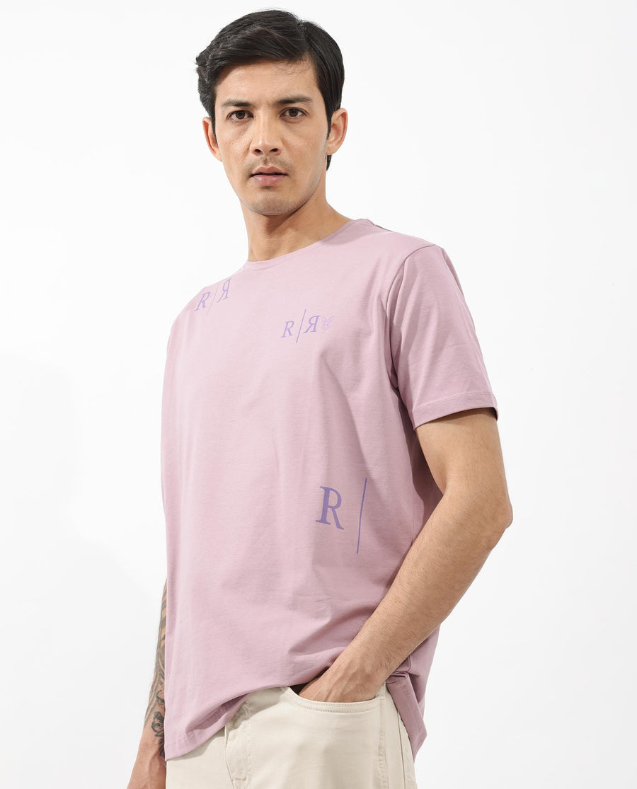 Rare Rabbit Men's Brule Dusky Pink Cotton Blend Graphic Print Regular Fit Half Sleeve Crew Neck T-Shirt