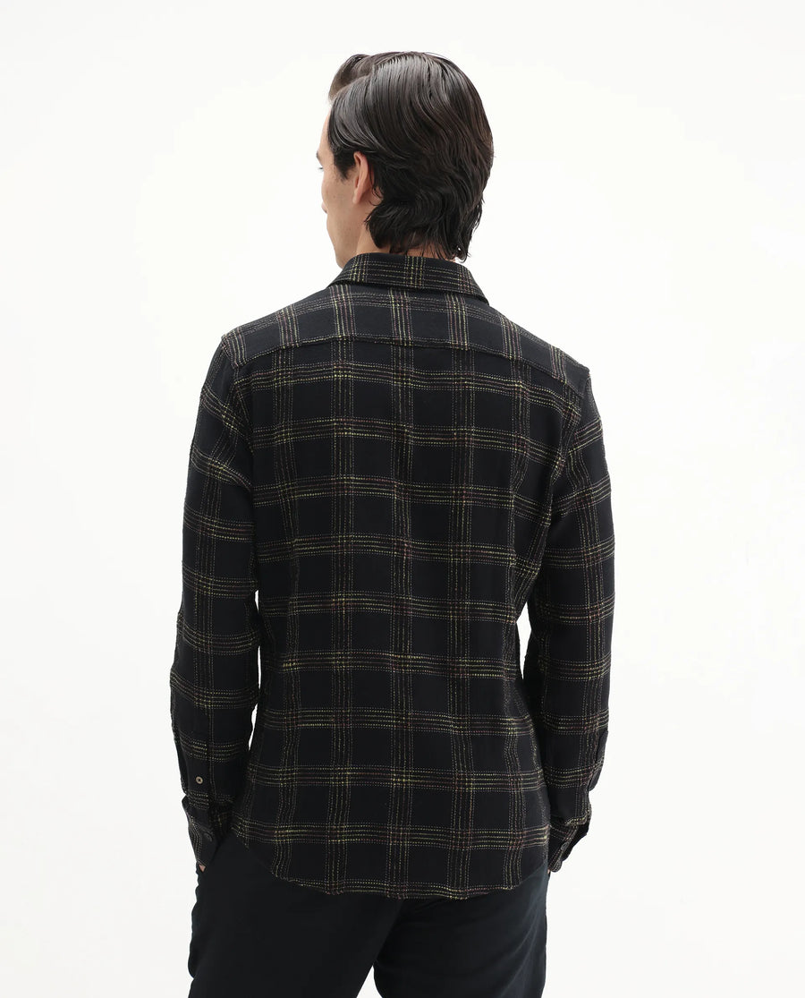 Rare Rabbit Men's Brule Black Cotton Blend Checked Print Regular Fit Full Sleeve Collared Shirt