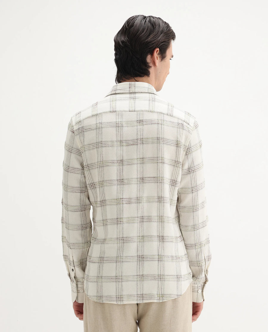 Rare Rabbit Men's Brule White Cotton Blend Checked Print Regular Fit Full Sleeve Collared Shirt