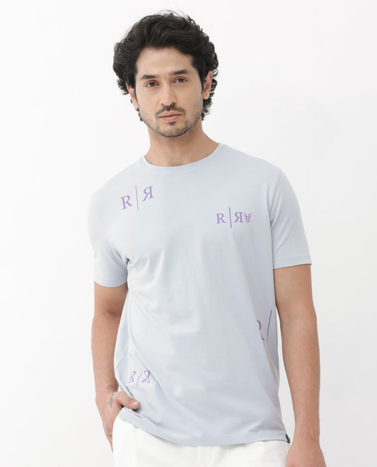 Rare Rabbit Men's Brule Dusky Grey Cotton Blend Graphic Print Regular Fit Half Sleeve Crew Neck T-Shirt