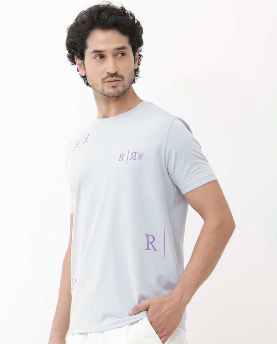 Rare Rabbit Men's Brule Dusky Grey Cotton Blend Graphic Print Regular Fit Half Sleeve Crew Neck T-Shirt