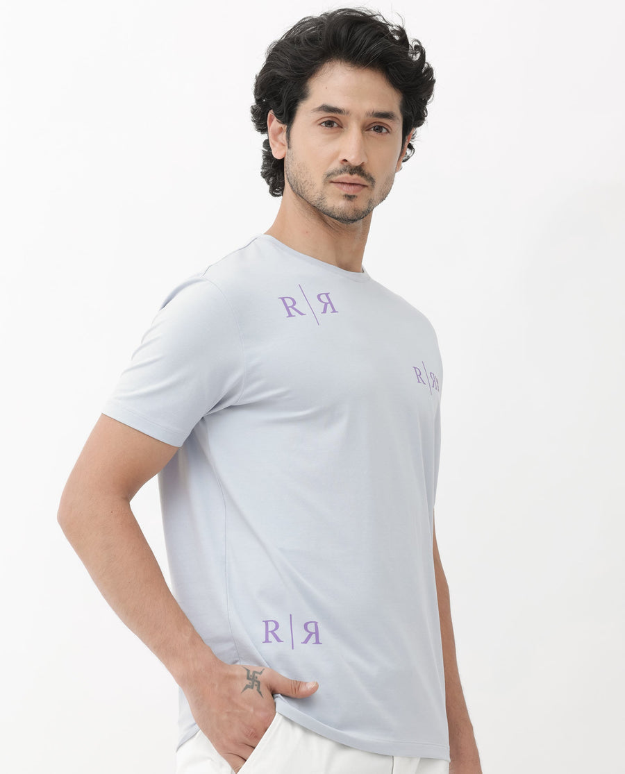 Rare Rabbit Men's Brule Dusky Grey Cotton Blend Graphic Print Regular Fit Half Sleeve Crew Neck T-Shirt