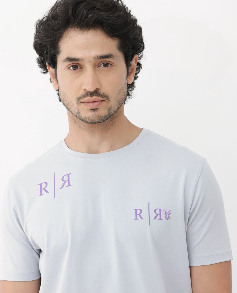 Rare Rabbit Men's Brule Dusky Grey Cotton Blend Graphic Print Regular Fit Half Sleeve Crew Neck T-Shirt