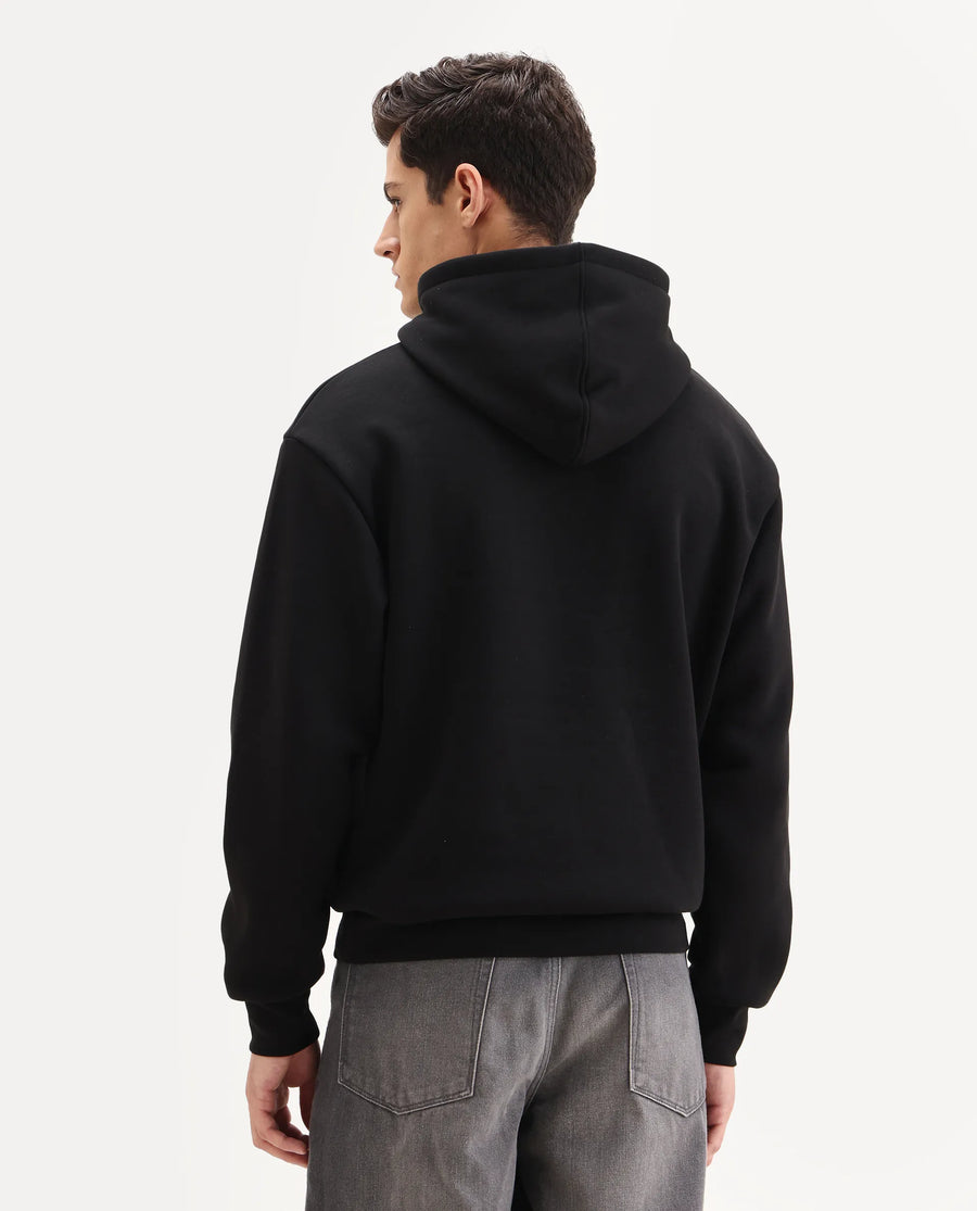 Rare Rabbit Men's Brun Black Cotton Blend Graphic Print Relaxed Fit Full Sleeve Hooded Sweatshirt