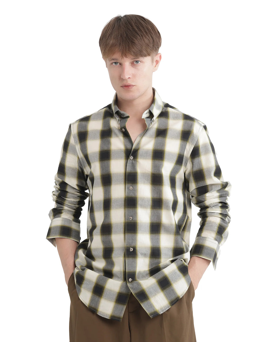 Rare Rabbit Men's Bung Green Cotton Checked Print Oversized Fit Full Sleeve Collared Shirt